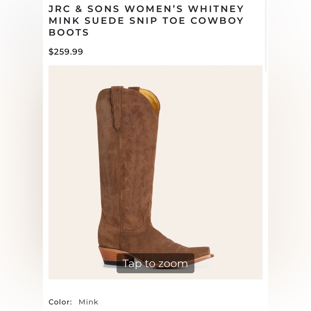 JRC & Sons Women’s Whitney Mink Suede Snip Toe Cowboy Boots - W10